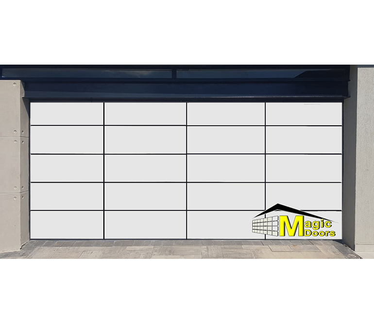 Frameless double garage door